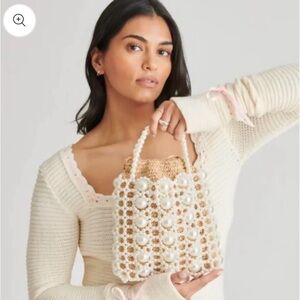 New! Dolce Vita, handbag ,Elegant Pearl-Embellished Cream Handbag